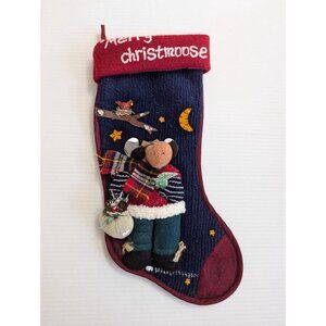 Merry Christmoose Moose outdoor scene textured 3d stocking  16 in Vintage